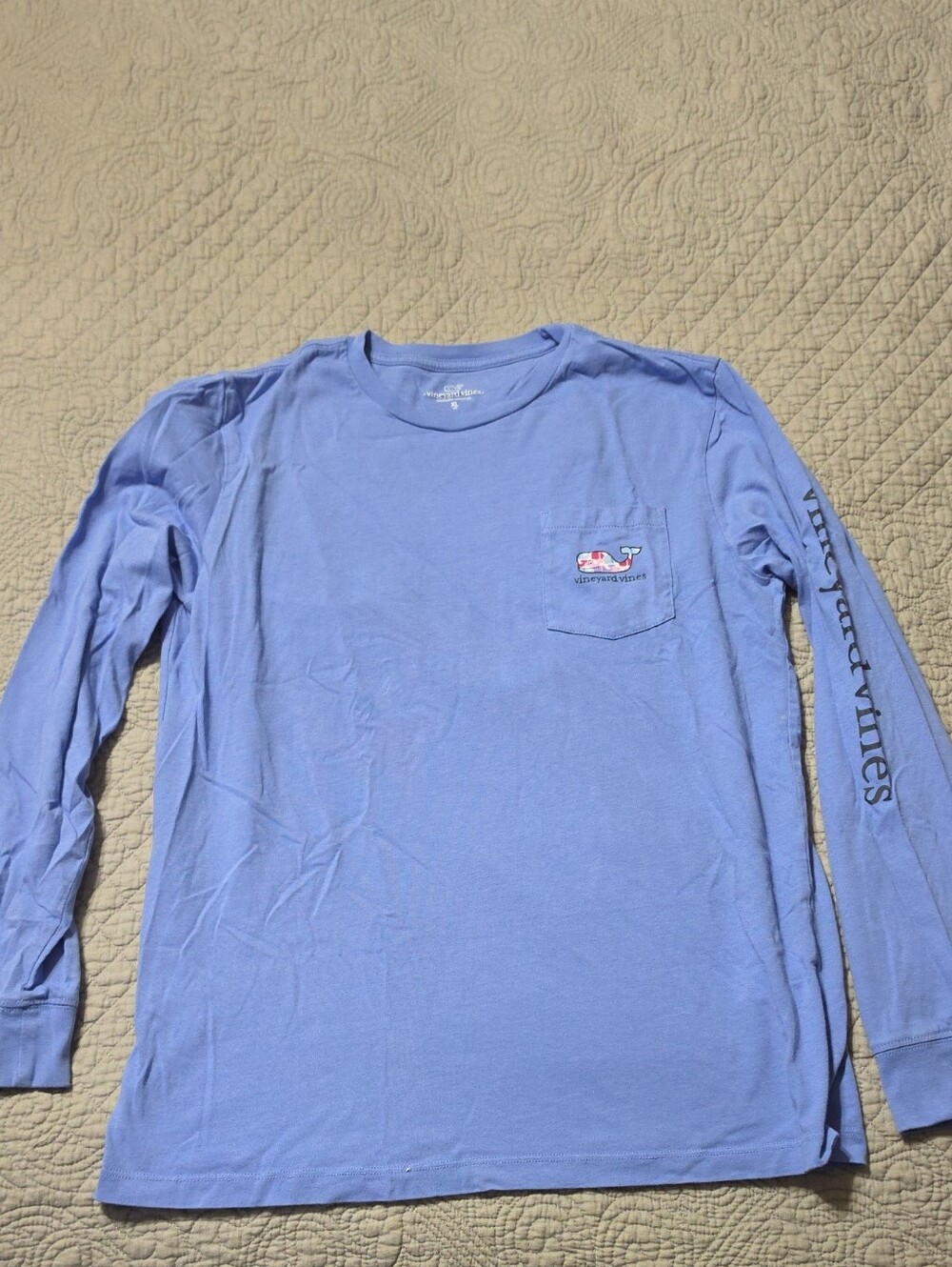 Vineyard Vines Girls Long-Sleeve Pocket Tee in Periwinkle Blue